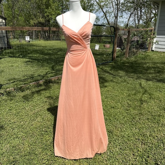 Vtg 70s Peach Lace Maxi Dress Sheer Sleeve Prairie Romantic Union Made Victorian - Picture 12 of 15